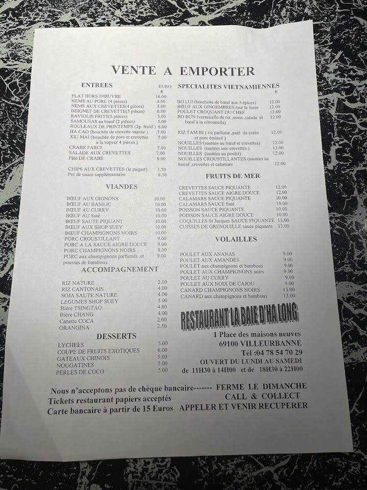 Restaurant La Baie d'Halong - Menu Image 3